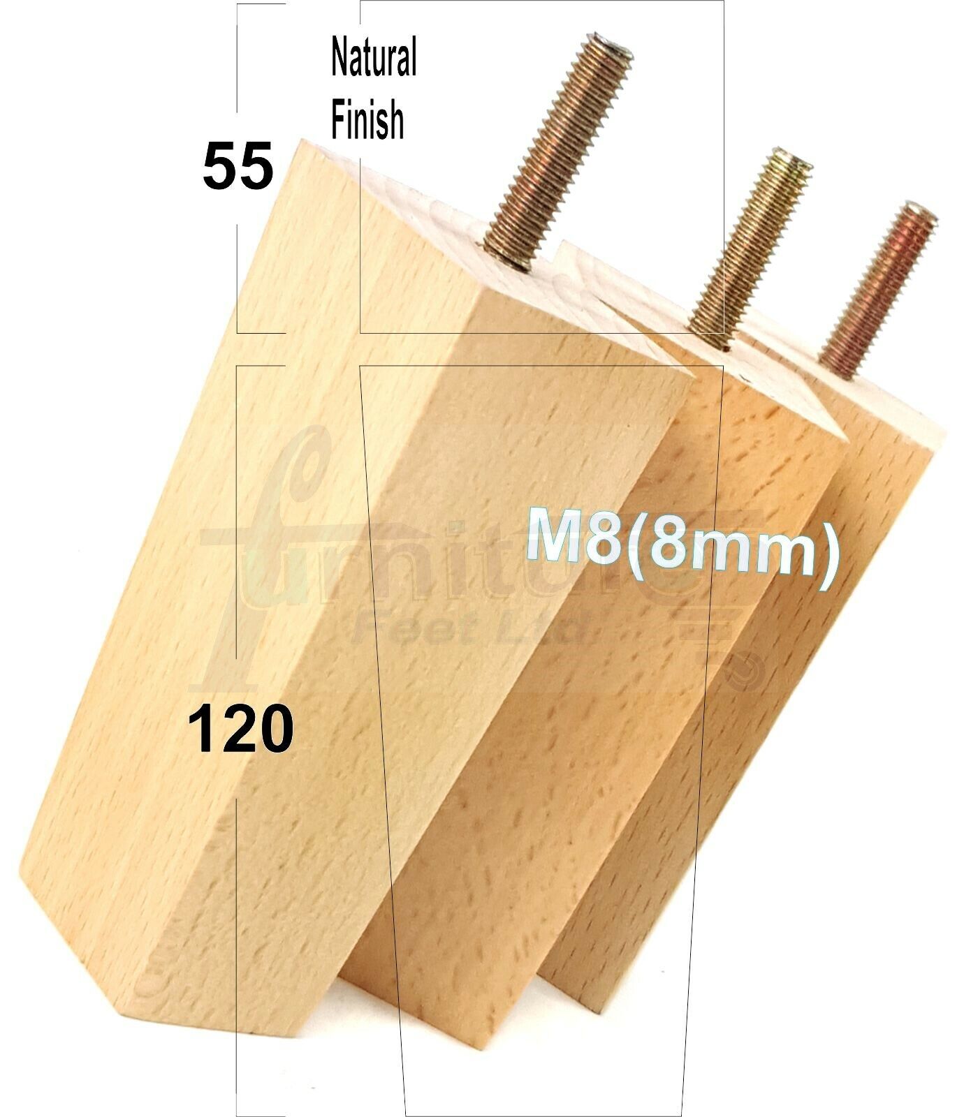 4x Solid Wood Furniture Legs Chair Settee Replacement Feet 120mm High 8mm Thread