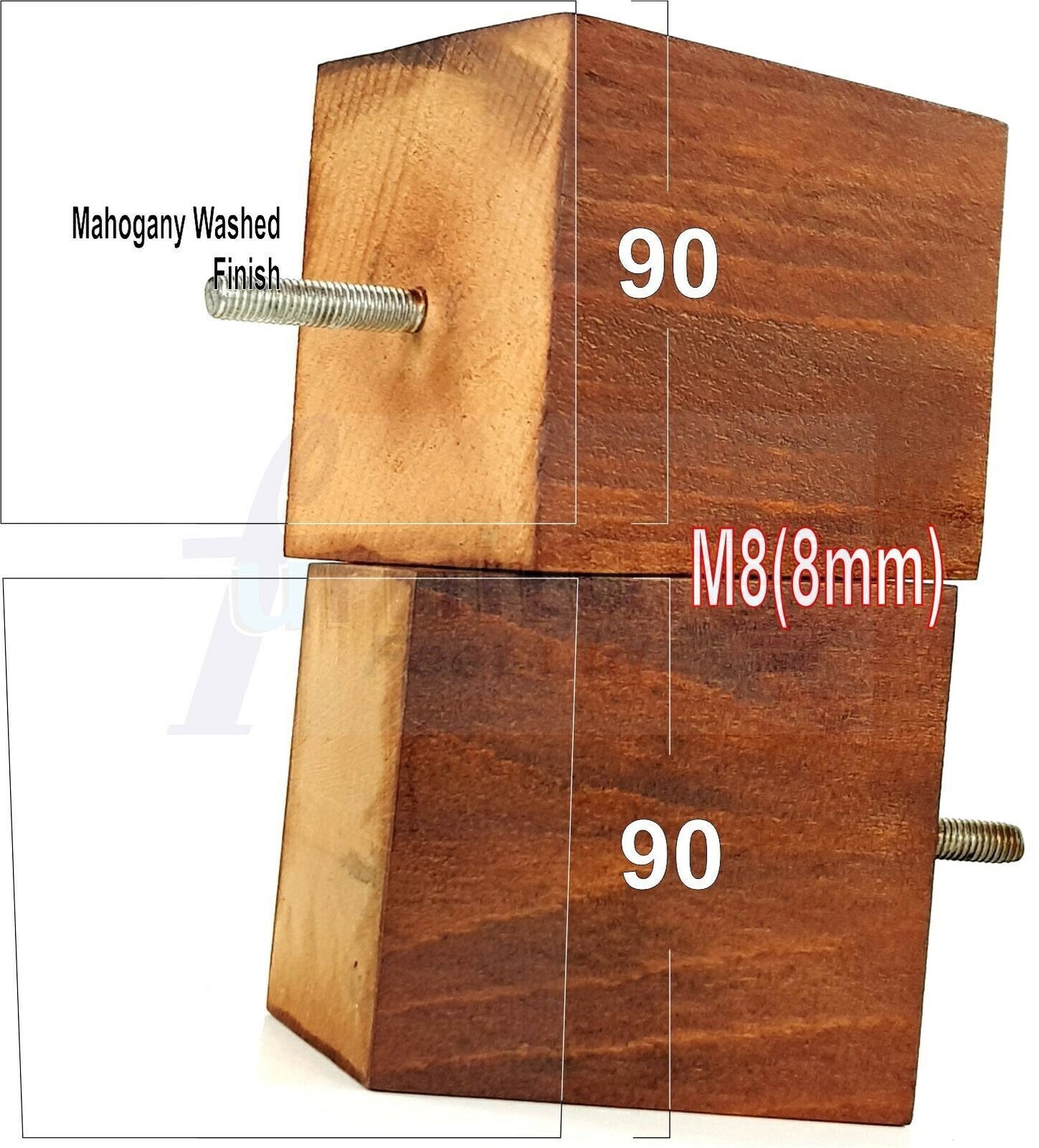 4x Solid Wood Square Feet Replacement Block Legs 90mm High Furniture Chairs Stools Sofa Beds Settee Cabinets 8mm Thread
