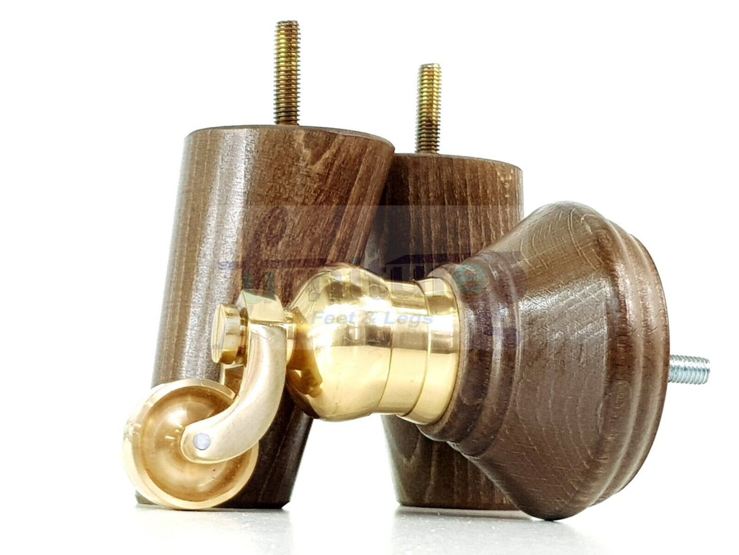 2 Antique Brown Stain Wood Furniture Sofa Legs With Castor 125mm & 2 Angled Back Feet Chair Settee 100mm High M8