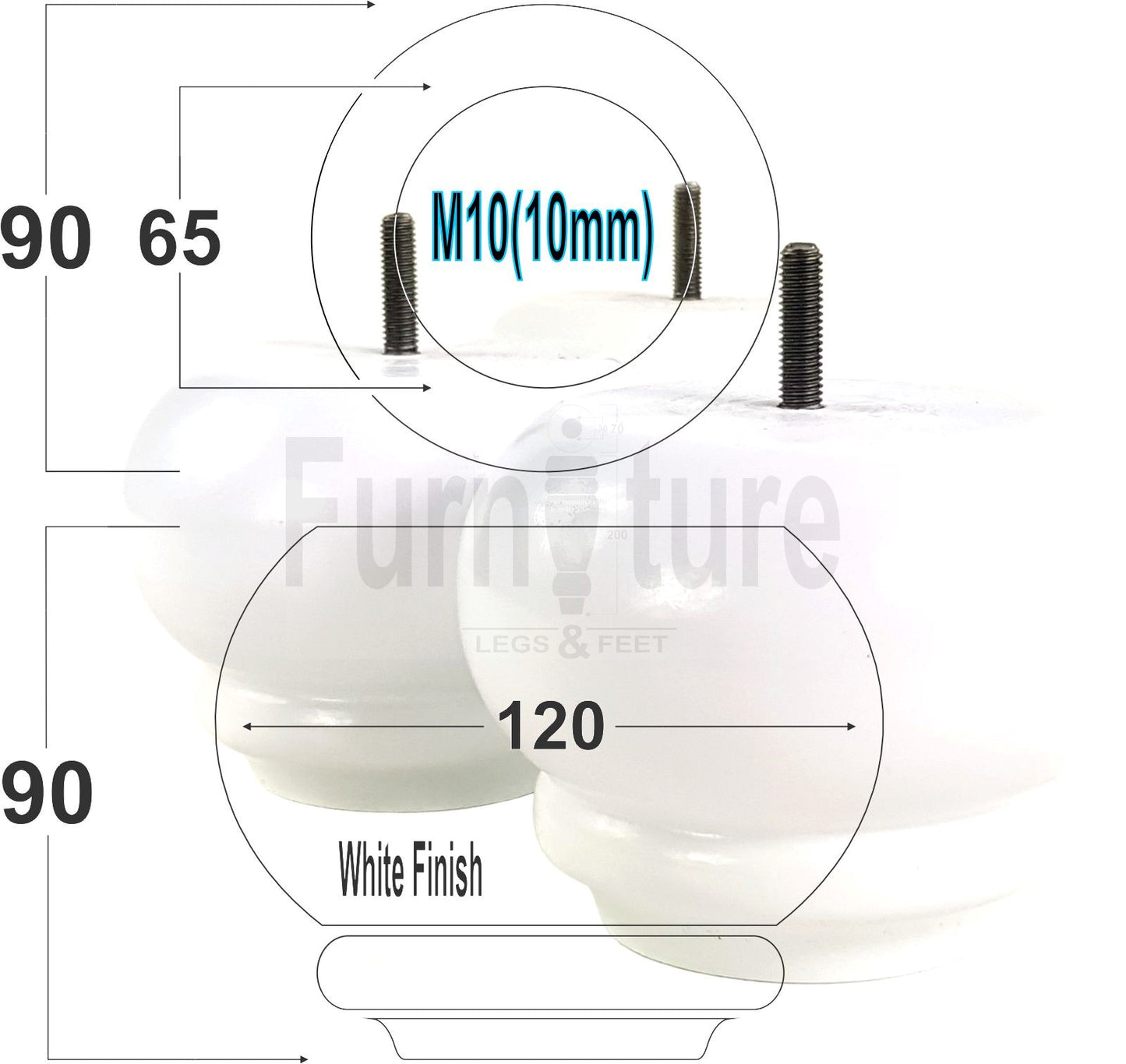  4 Turned Wooden Furniture Legs Replacement Feet 50mm High 10mm Thread For Settees, Chairs