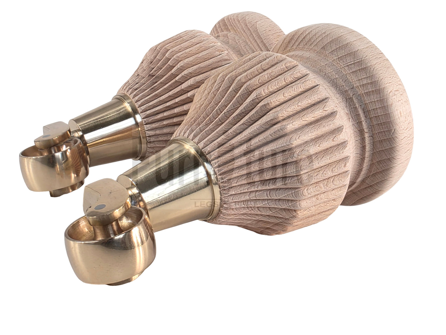 Wood Furniture Legs Replacement Feet 6 Inches with Castors 155mm High M8 Dowl Fixing - Raw Wood