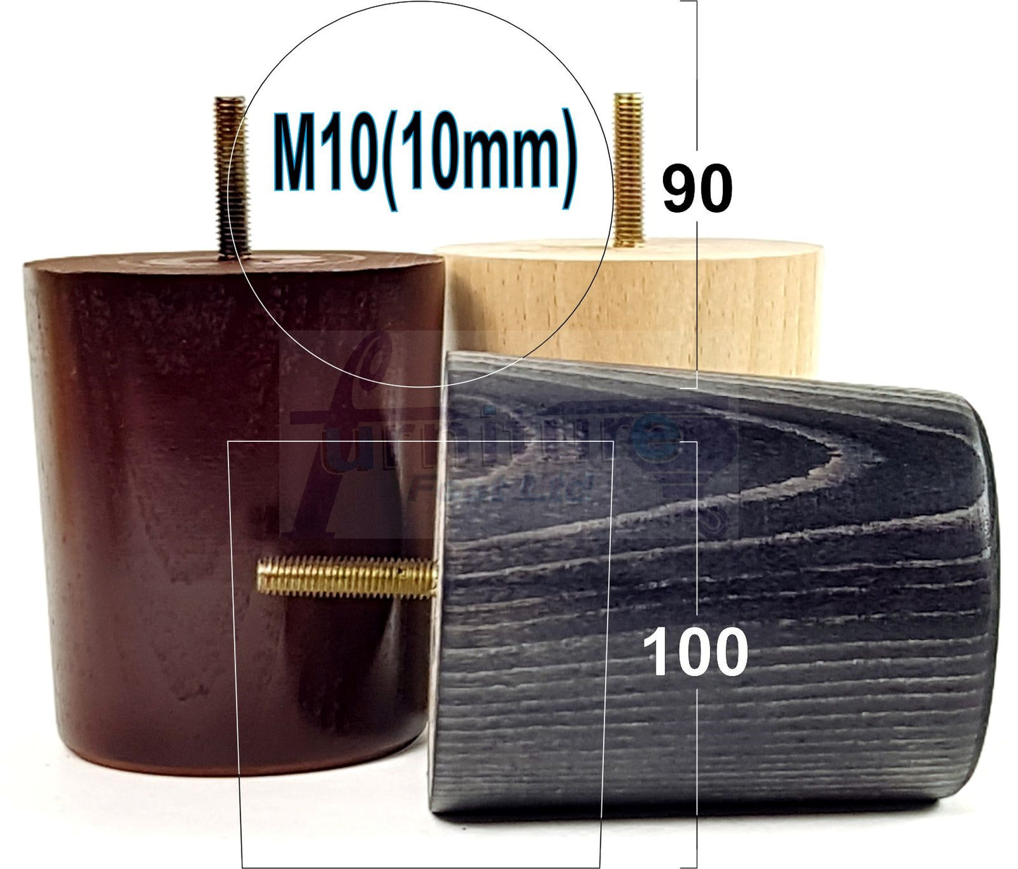 4x Turned Wood Furniture Legs Chair Sofa Bed M10 Replacement Settee Feet 100mm