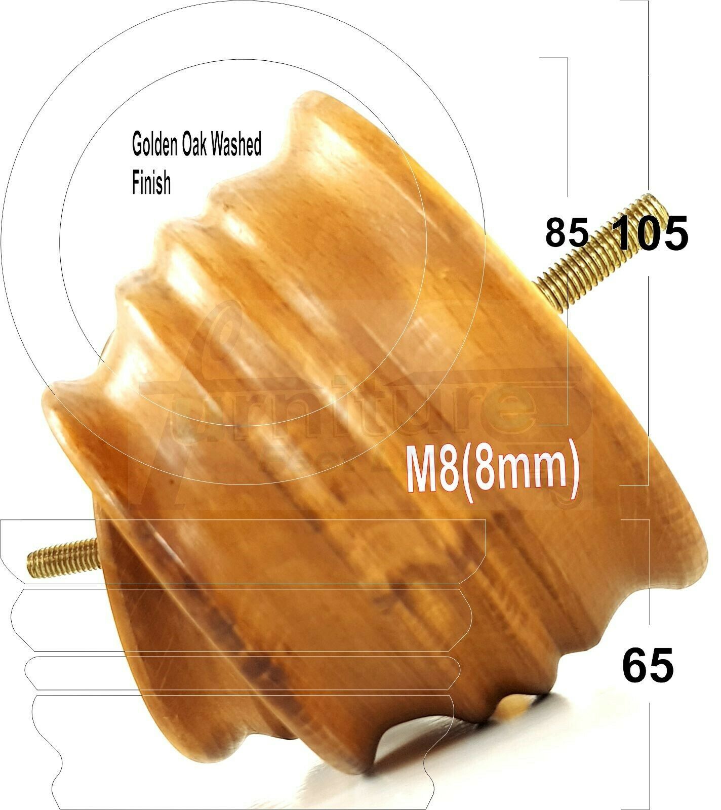 4x Replacement Turned Wooden Furniture Legs 65mm High 8mm Tread