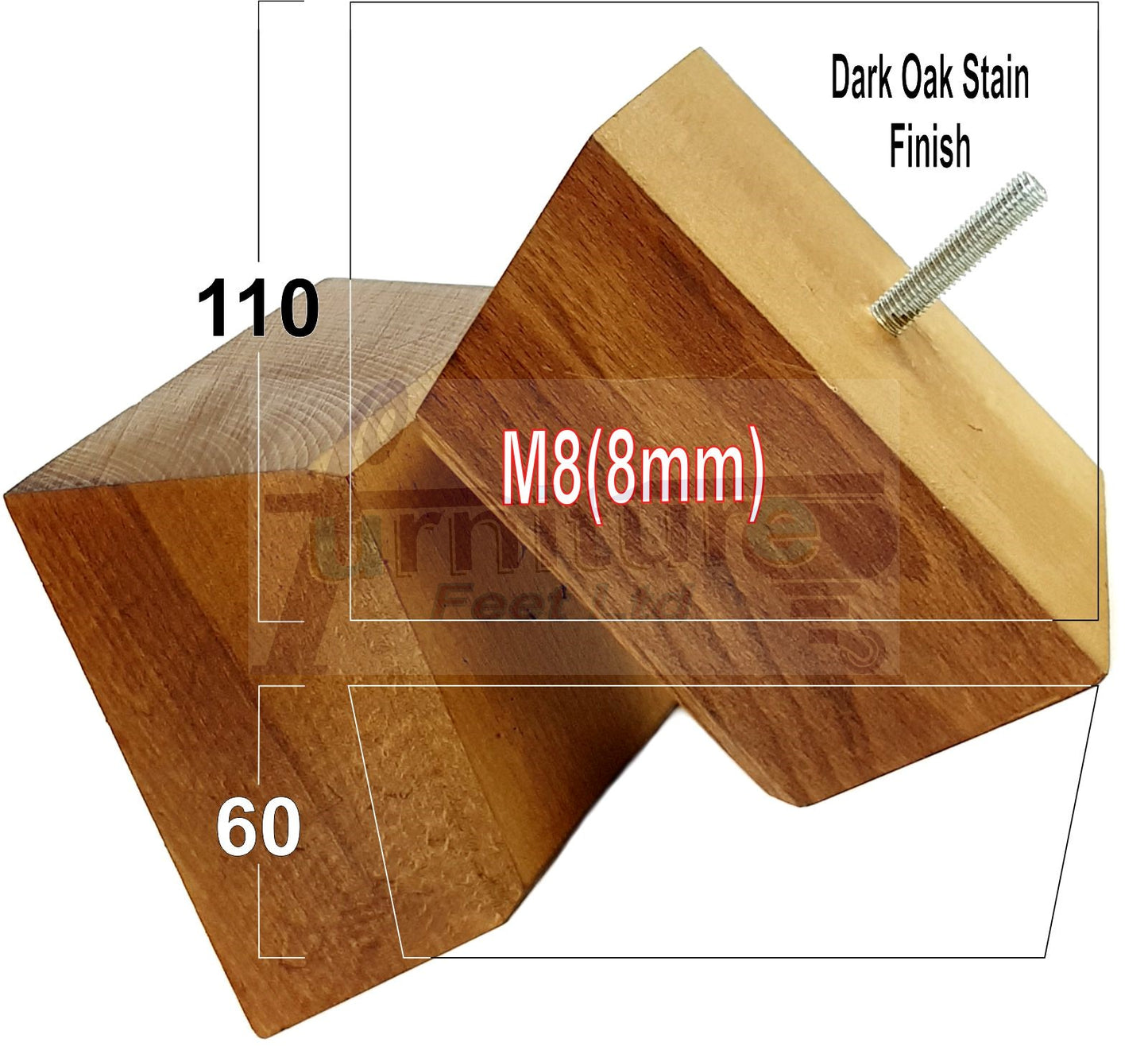 4x Square Wood Sofa Legs 60mm High Replacement Furniture Feet Chairs Cabinets M8