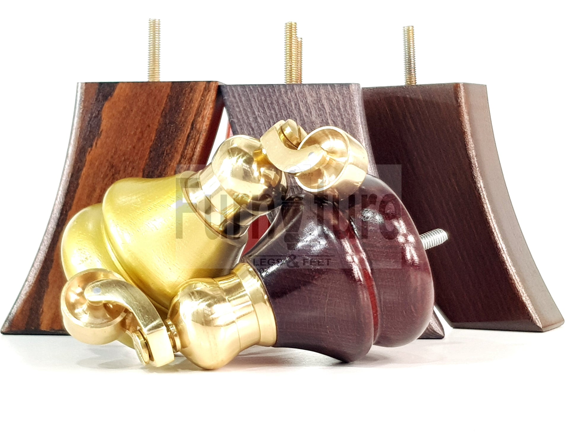 Turned Wood Furniture Feet 2 With Brass Castors 150mm & 2 Curved Back Legs Sofas Chairs Cabinets Beds M8