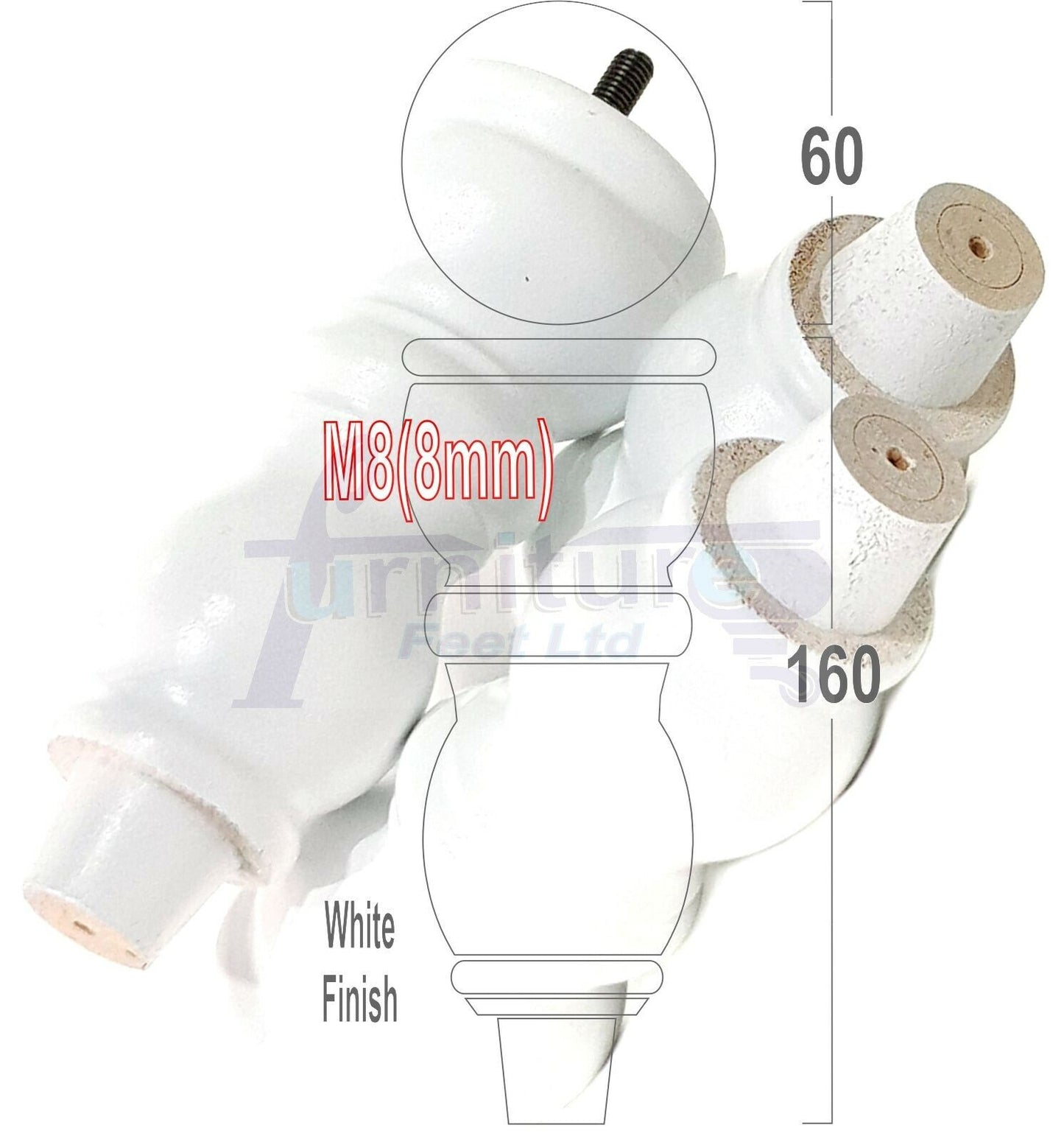 Solid Wood Furniture Feet Set of 4 Legs 160mm High For Sofas Chairs Stools Cabinets & Beds M8