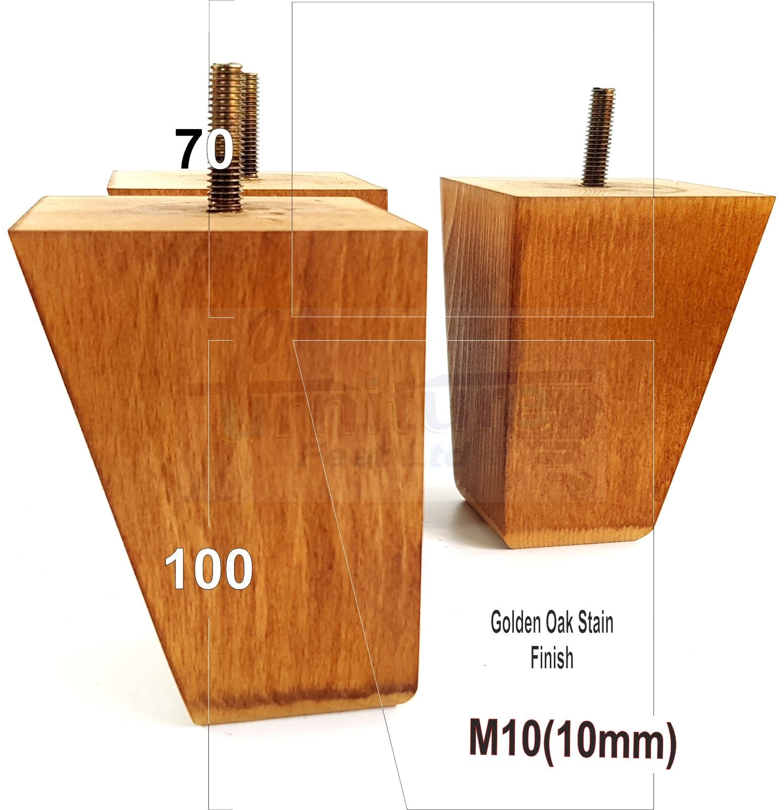 4x Angled Block Wood Sofa Legs 100mm High Replacement Furniture Feet Chairs Cabinets M10 Thread