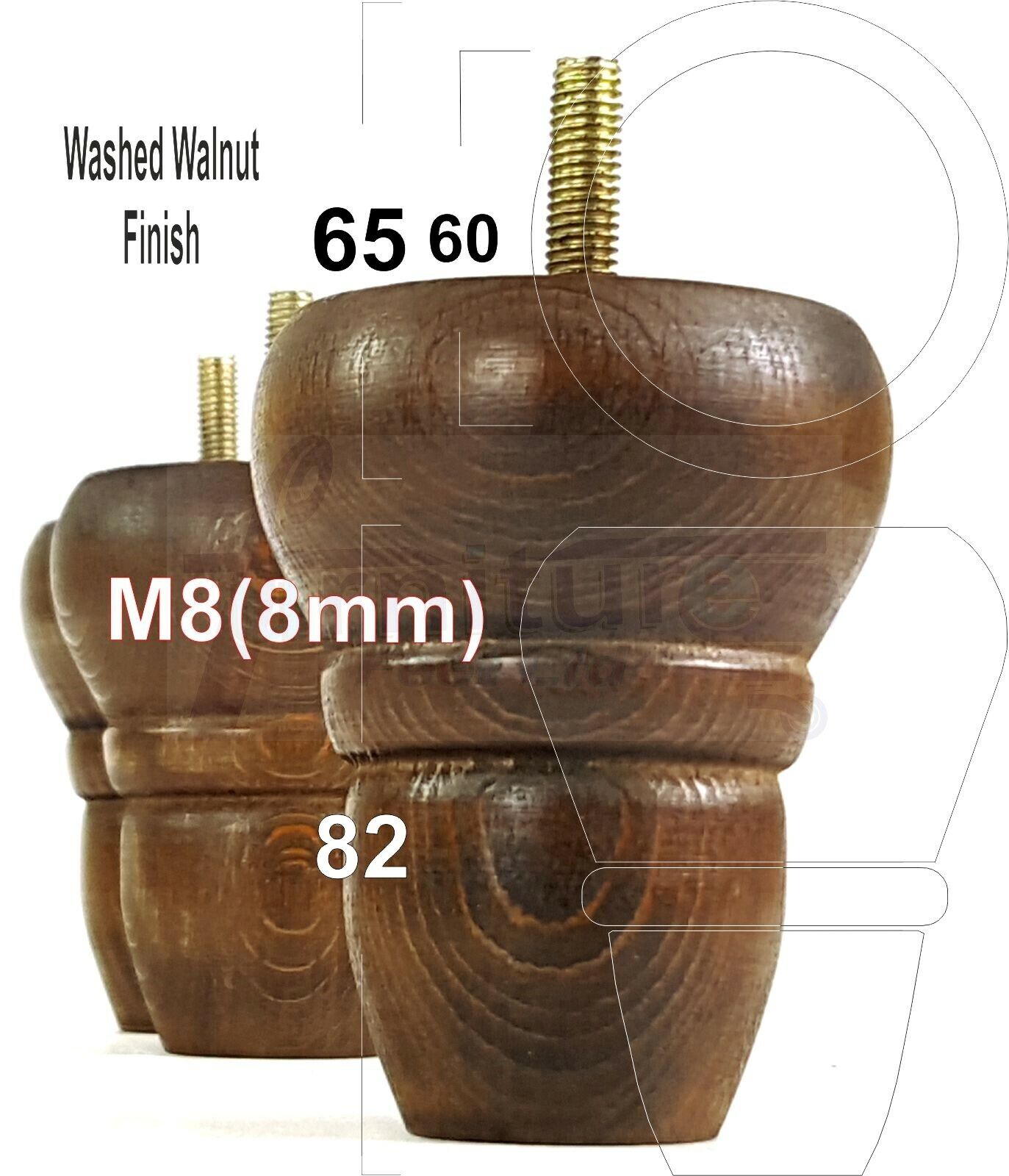 4x Turned Wood Repacement Furniture Legs M8 Sofa Chair Settee Feet 82mm