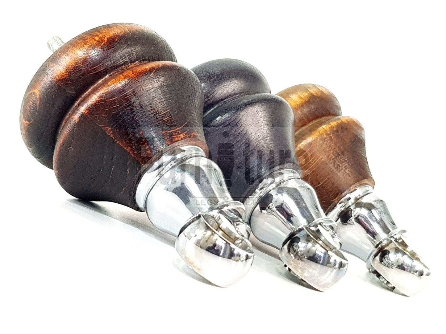 Set Of 4 Turned Furniture Wood Feet Chrome Castors 140mm Sofas Chairs Settee Cabinets Beds M8(8mm)