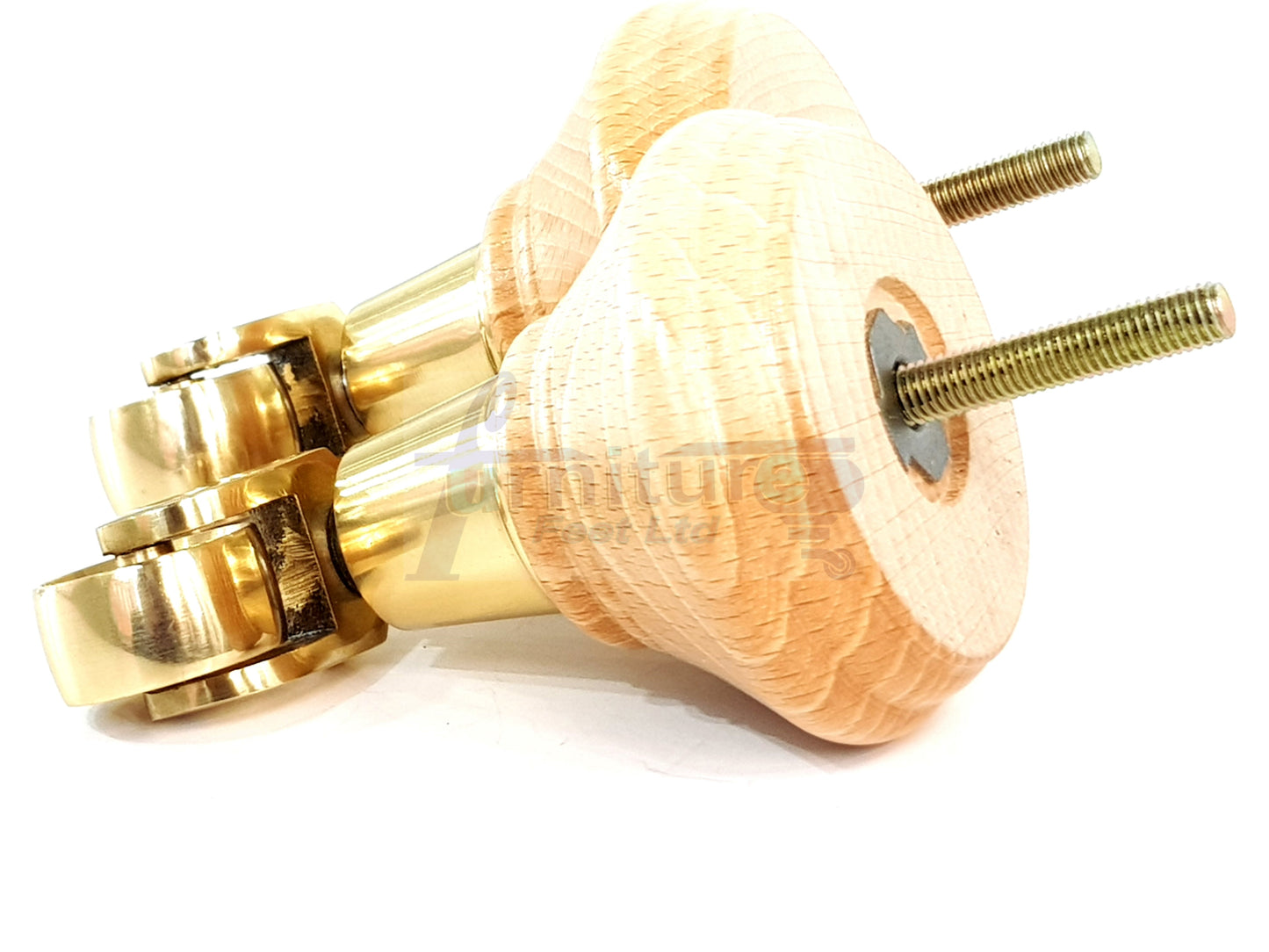 4x Natural Wooden Furniture Sofa Legs M8 With Castors Replacement Chair Settee Feet 115mm - 125mm High