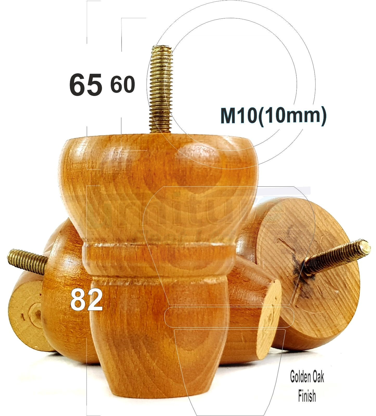 4x Turned Wood Repacement Furniture Legs M10 Thread Sofa Chair Settee Feet 82mm