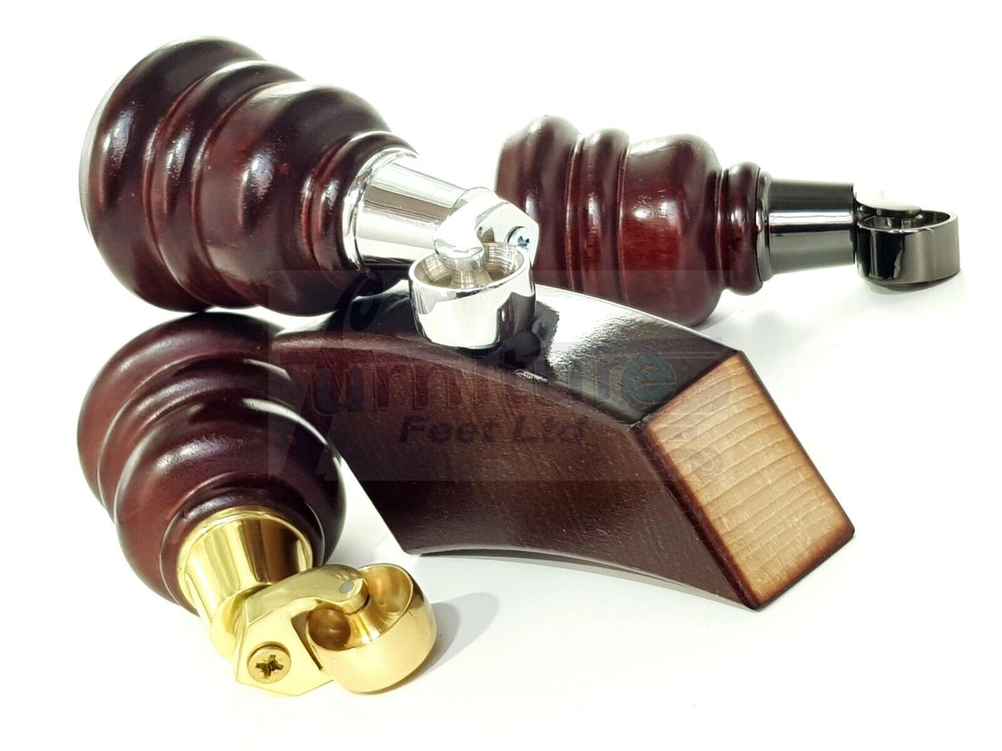 2 Replacement Wood Furniture Legs With Castors & 2 Curved Feet Mahogany 155mm Chair Sofa Stool M10