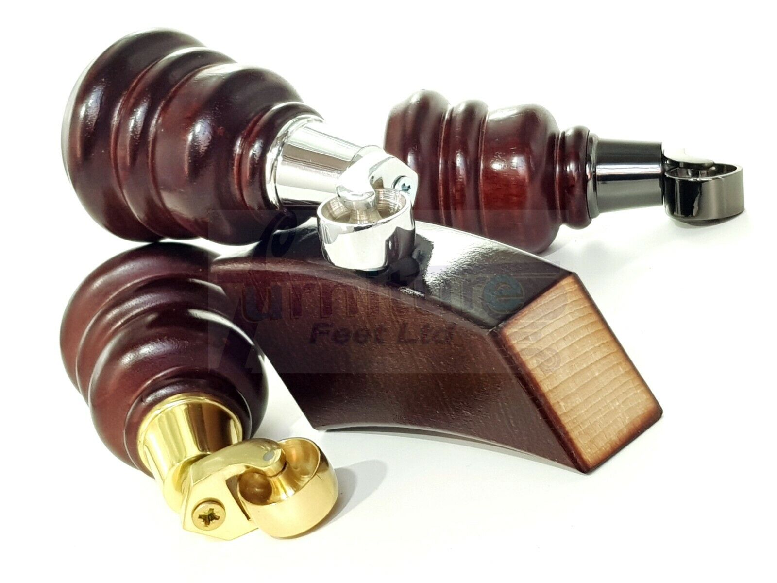 2 Replacement Wood Furniture Legs With Castors & 2 Curved Feet Mahogany 155mm Chair Sofa Stool M10