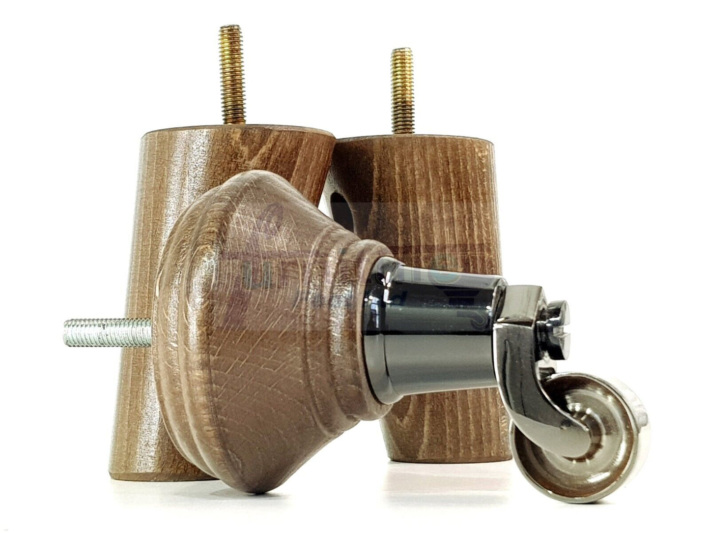 2 Antique Brown Stain Wood Furniture Sofa Legs With Castor 125mm & 2 Angled Back Feet Chair Settee 100mm High M8