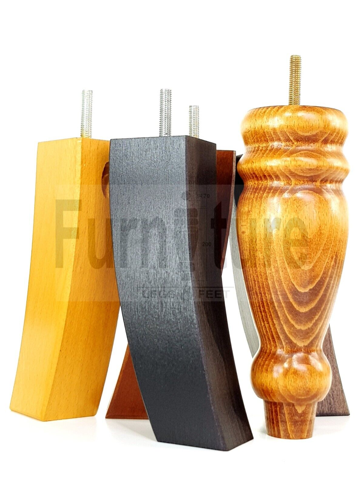 2 Traditional Turned Furniture Feet Replacement Sofa Legs 200mm & 2 Curved Back Legs 185mm for Chairs Stools Sofa Beds Settee Cabinets M8