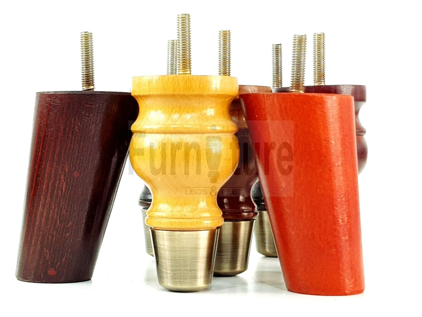 2x Turned Wood Furniture Feet Antique Brass Slipper Cup 2x Curved Back Legs M8 Chair Sofa Settee Legs 110mm