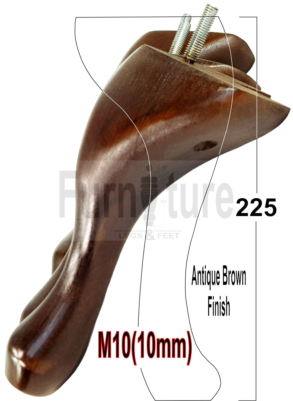 4 Solid Wood Furniture Legs 225mm High Queen Anne Replacement Feet Chairs Settees Sofas M10 Thread