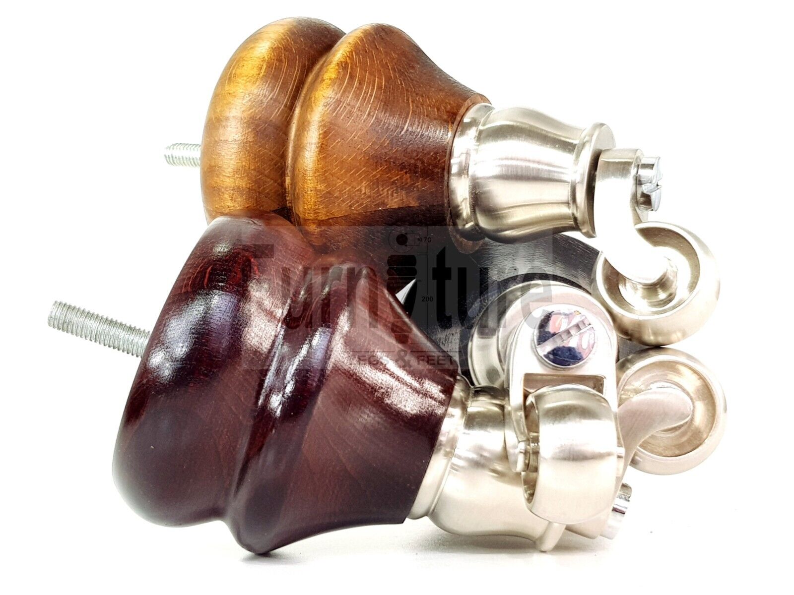 Set Of 4 Turned Furniture Wood Feet With Brushed Castors 140mm Sofas Chairs Settee Cabinets Beds M8(8mm)