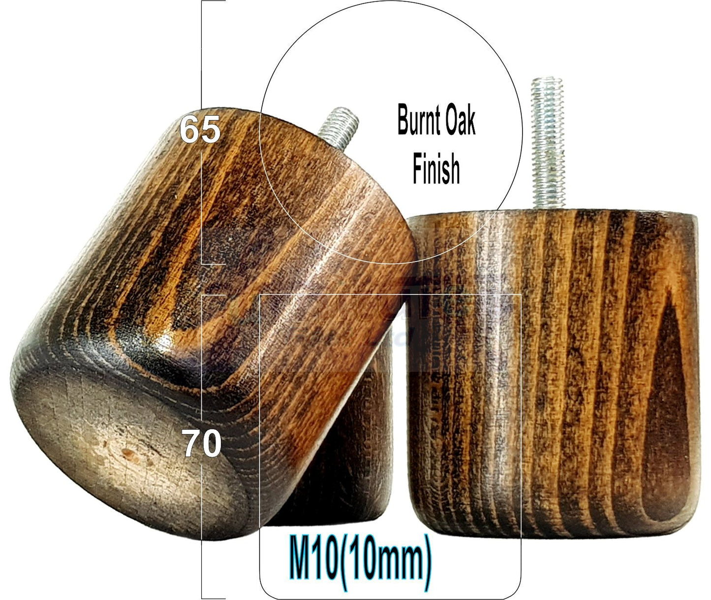 4x Solid Wood Turned Furniture Legs Replacement Bun Feet 70mm High 10mm Thread
