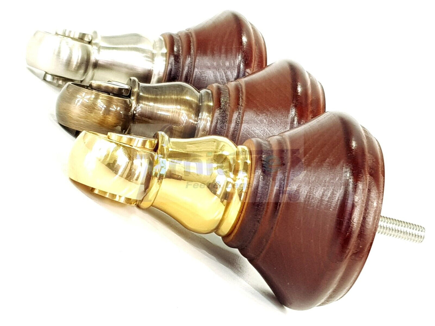 4x Antique Mahogany Wooden Furniture Sofa Legs M8 With Castors Replacment Chair Settee Feet 115mm - 125mm High