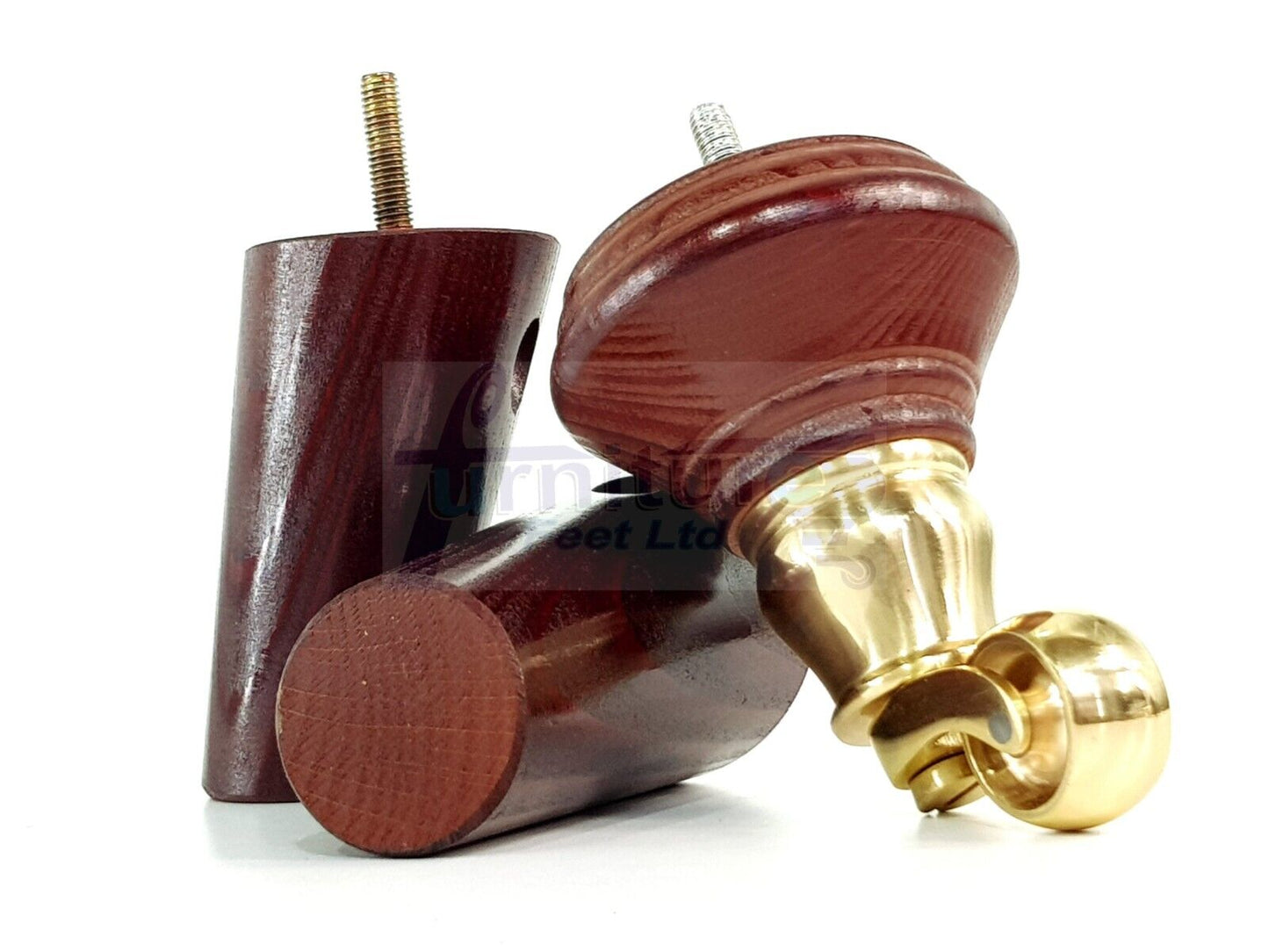 2 Mahogany Wood Furniture Sofa Legs With Castor 125mm & 2 Angled Back Feet Chair Settee 100mm High M8