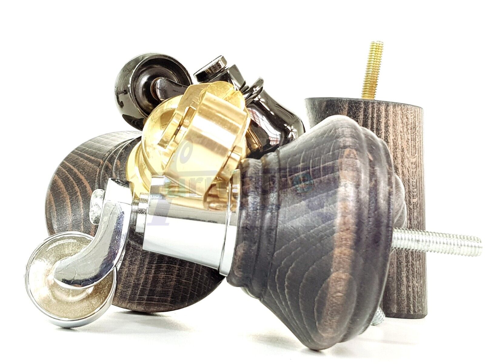 2 Black Washed Wood Furniture Sofa Legs With Castor 125mm & 2 Angled Back Feet Chair Settee 100mm High M8