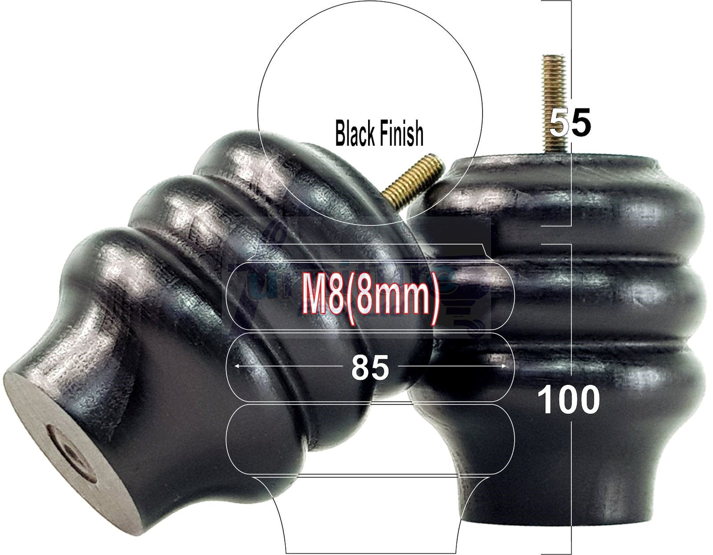 Set Of 4 Solid Wood Turned Furniture Legs Replacement Bun Feet 100mm High 8mm Thread