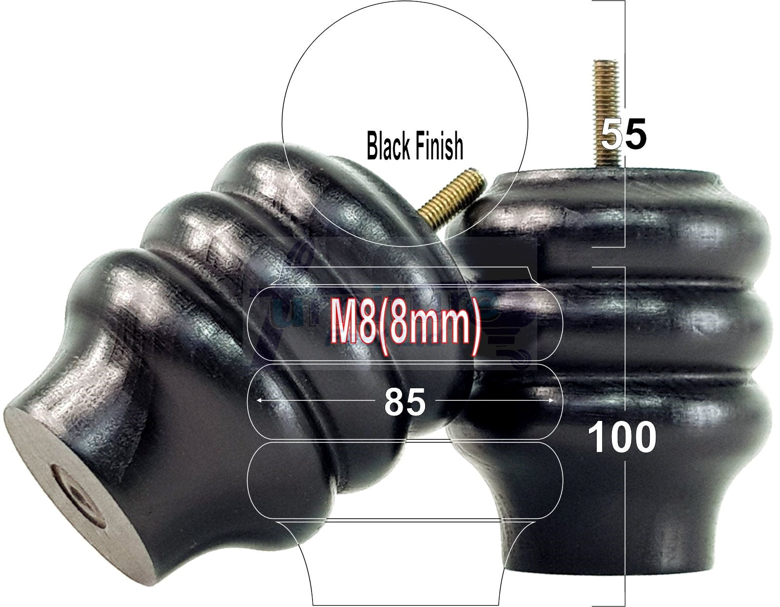 Set Of 4 Solid Wood Turned Furniture Legs Replacement Bun Feet 100mm High 8mm Thread