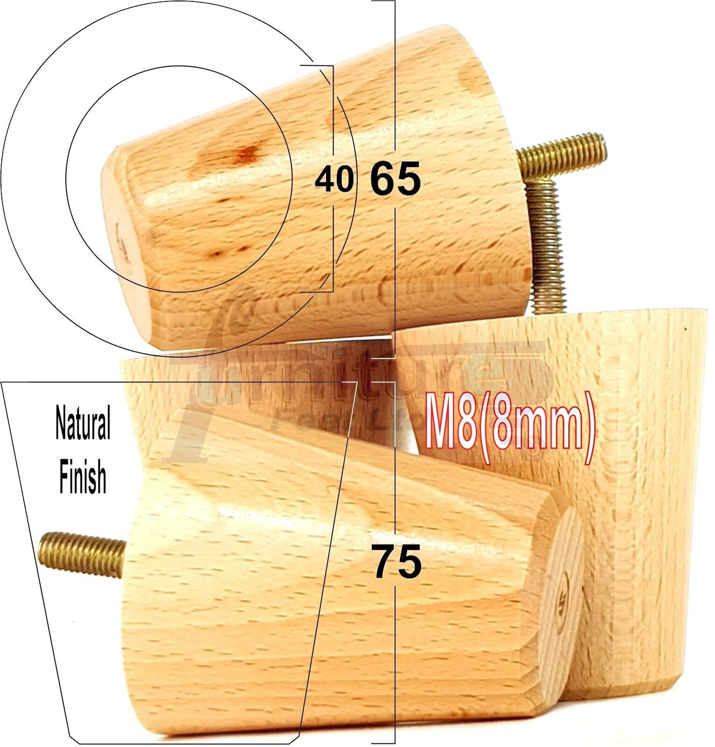 4x Solid Wood Turned Furniture Legs Replacement Bun Feet 75mm High Chairs Stools Sofa's Beds Settee M8