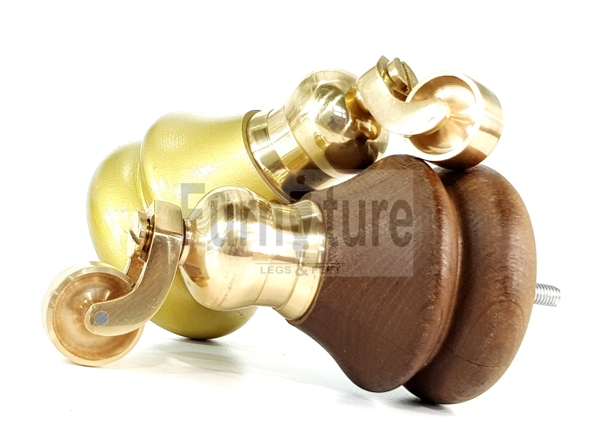 Set Of 4 Turned Furniture Wood Feet With Brass Castors 150mm Sofas Chairs Settee Cabinets Beds M8(8mm)