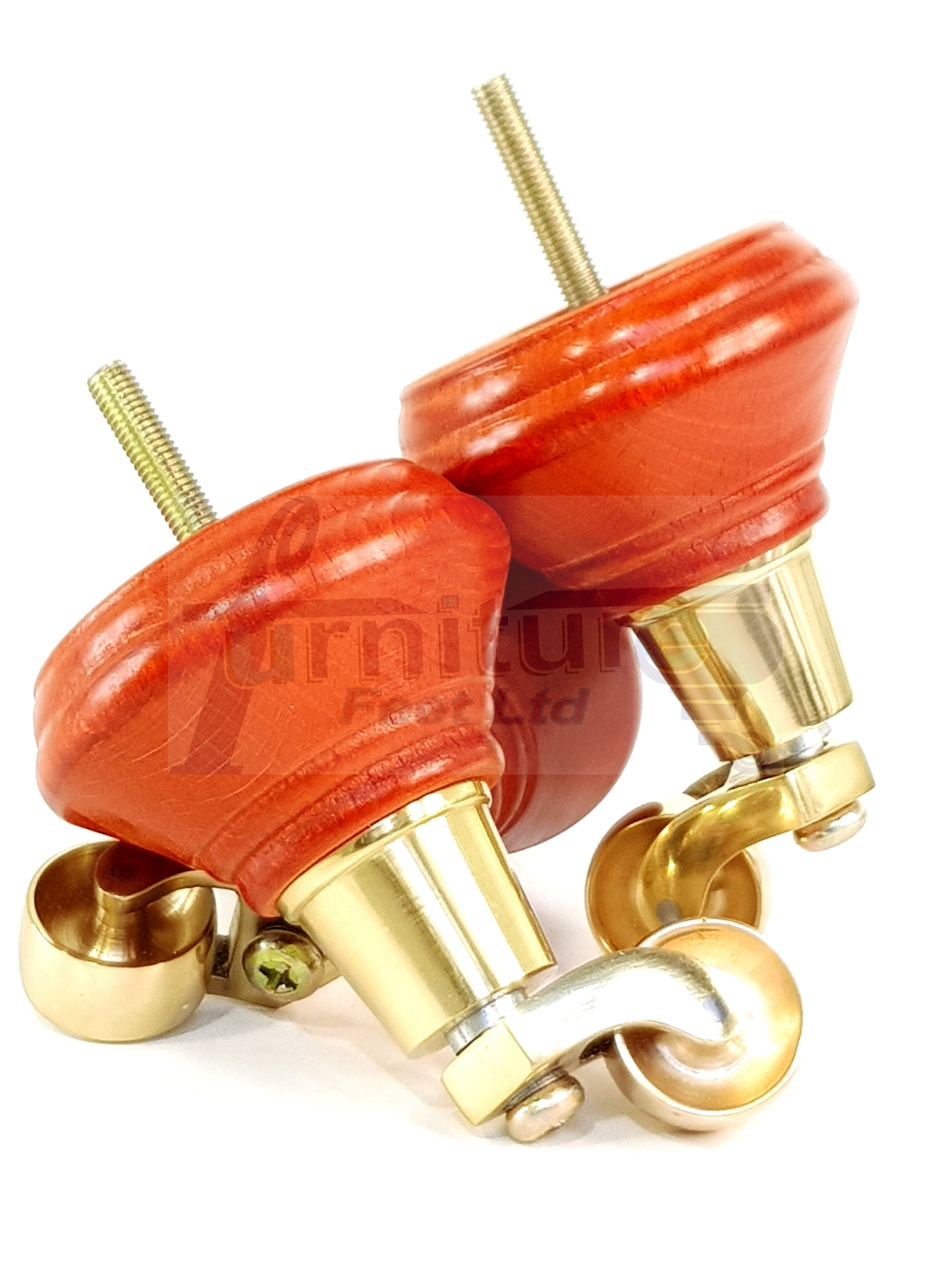 4x Teak Wooden Furniture Sofa Legs M8 With Castors Replacement Chair Settee Feet 115mm - 125mm High