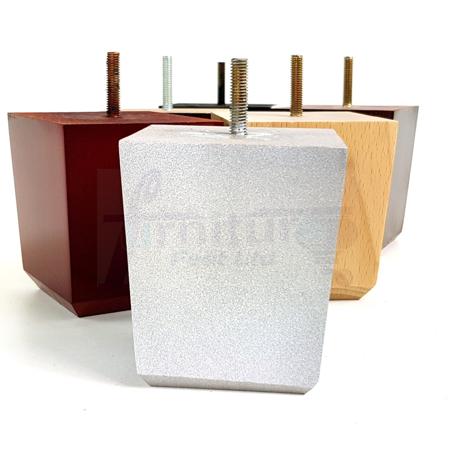 4x Solid Wood Square Furniture Legs Block Replacement Feet 100mm M8(8mm)