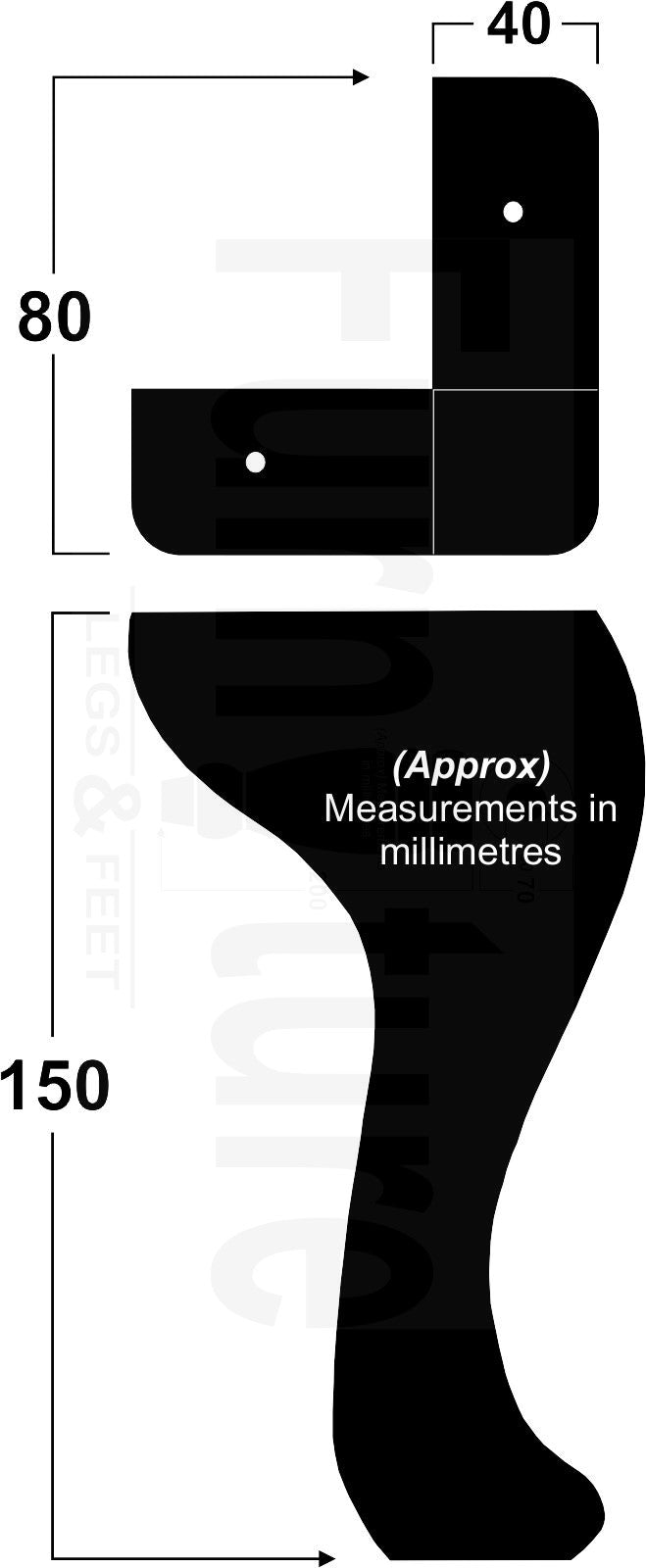 4 Solid Wood Furniture Feet 150mm High Queen Anne Replacement Legs M8 (8mm) 6 Inches Chair Stools Bed Sofa Georgian Style