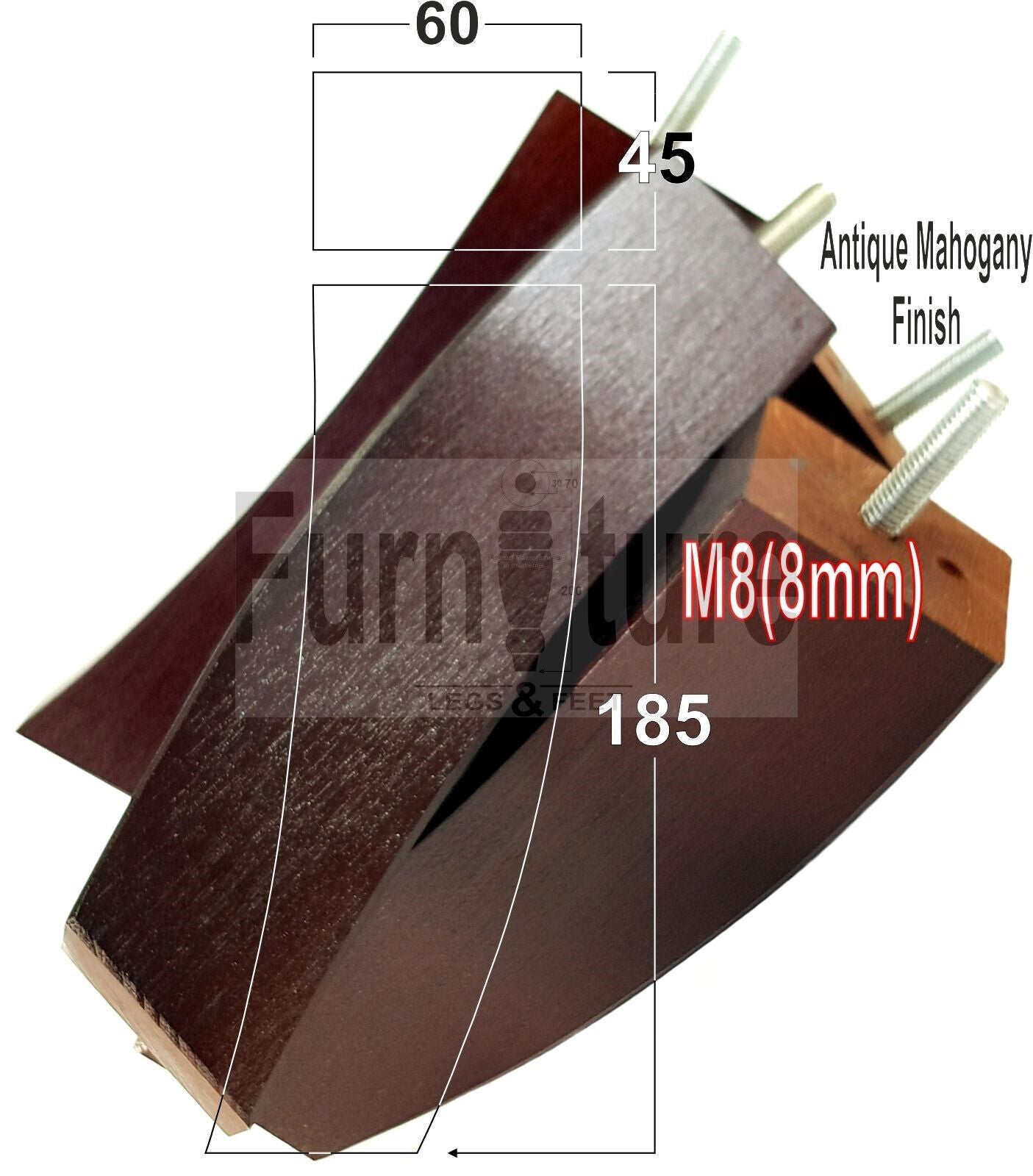 Set Of 4 Solid Wood Curved Furniture Feet Replacement Legs 185mm High M8(8mm)