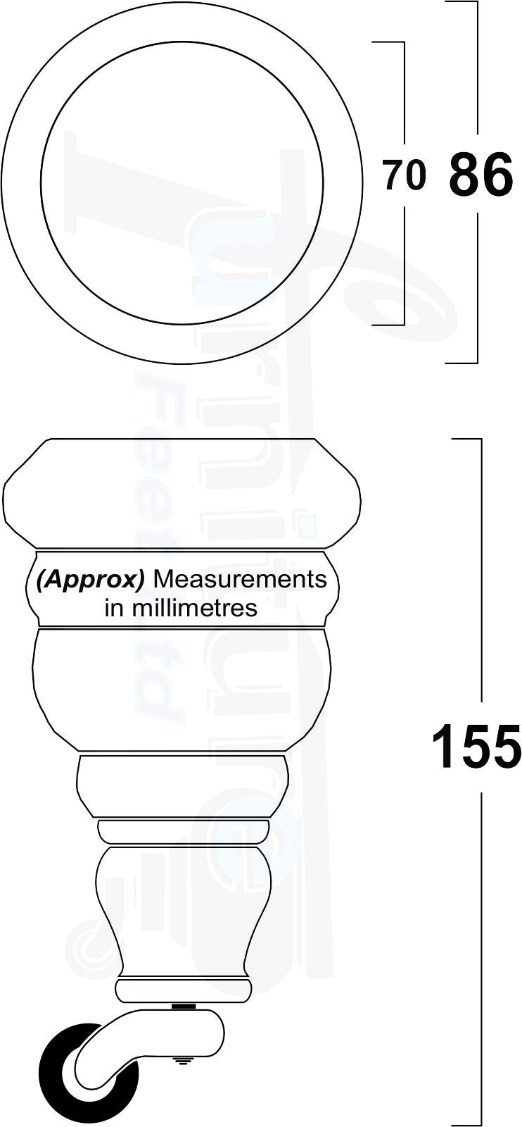 Mahogany Turned Wood Furniture Feet 2 With Castors 155mm and 2 Curved Back Legs Sofas Chairs Stools Cabinets Beds M8 6 Inches