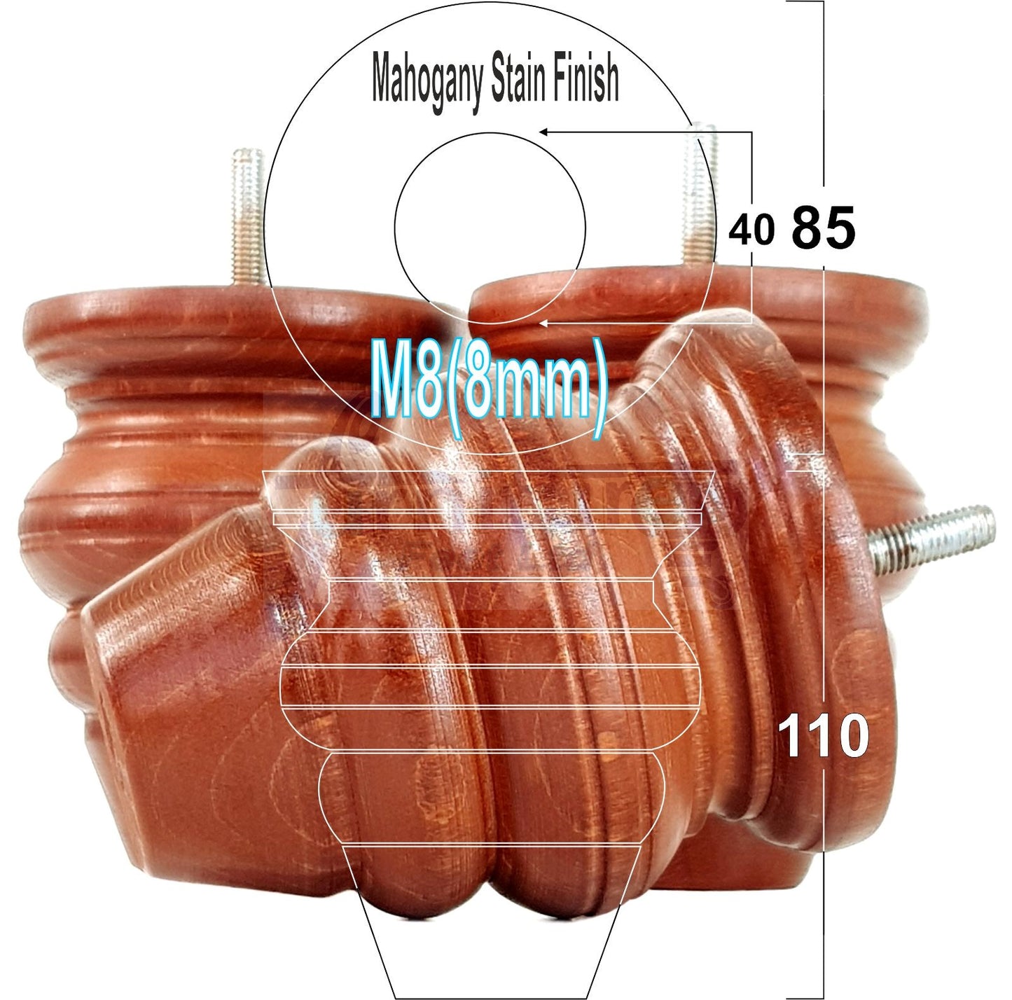 4x Turned Wood Furniture Legs Replacement Feet 110mm High Multiple Colours Chairs Stools Sofa's Beds Settee Cabinets M8