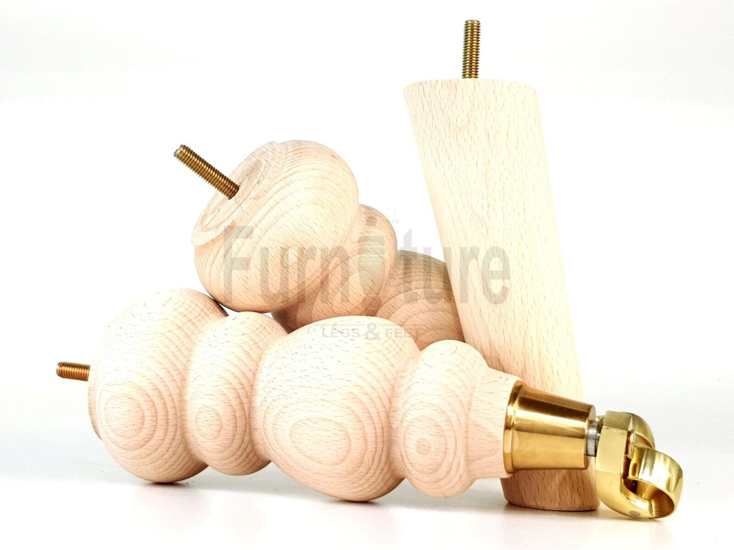 2x Furniture Brass Castor Legs & 2x Angled Solid Wooden Feet M8 Chairs Sofa 250mm High