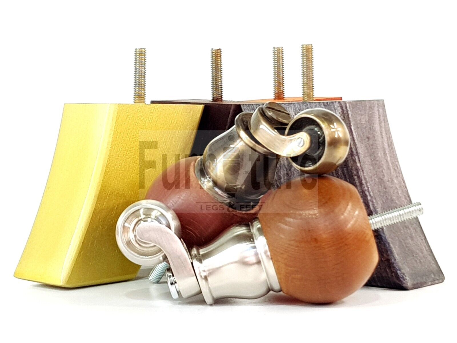 4x Solid Wood Furniture Chair Settee Leg M8 Sofa Feet 2x With Castors 118mm High