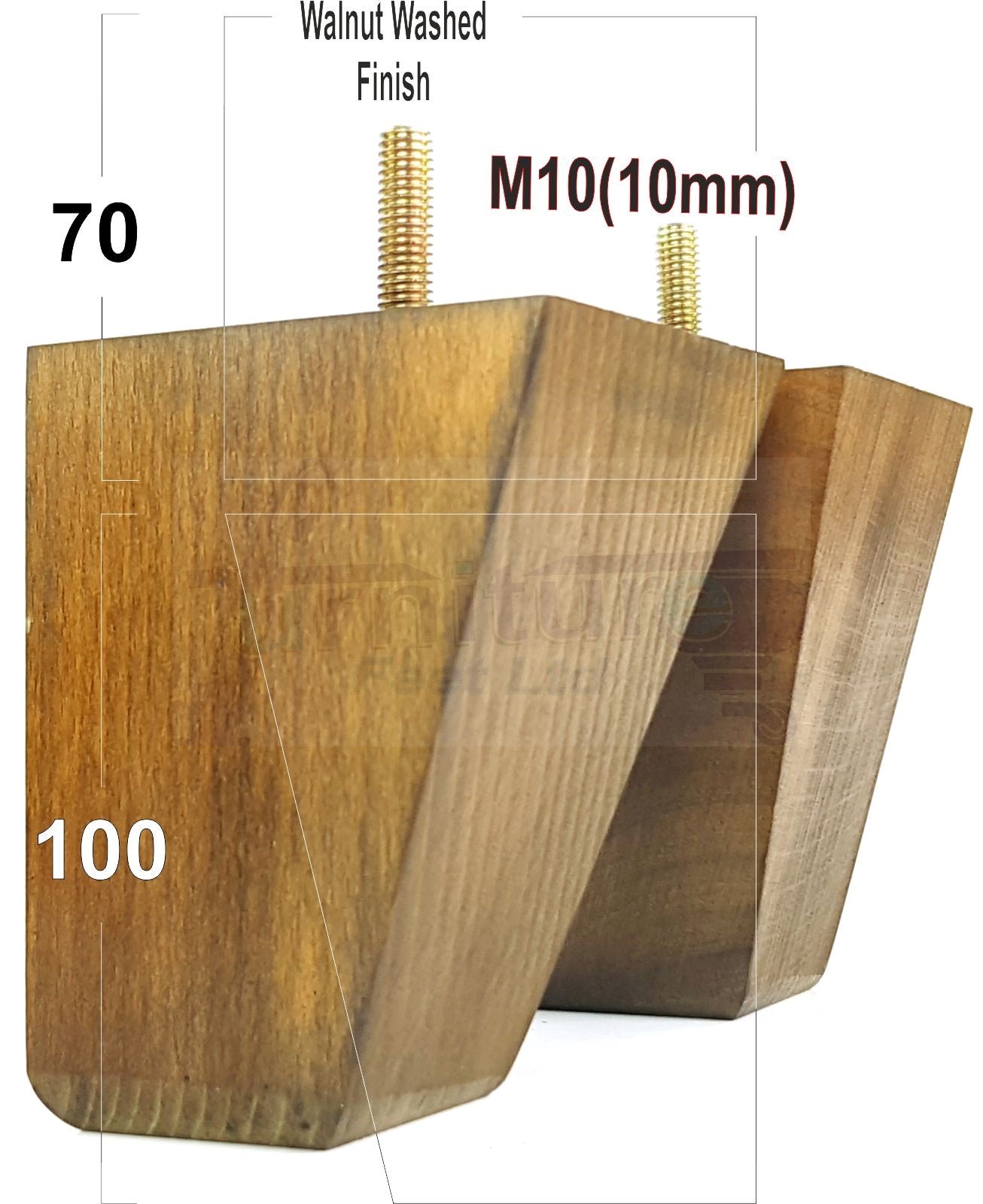 4x Angled Block Wood Sofa Legs 100mm High Replacement Furniture Feet Chairs Cabinets M10 Thread