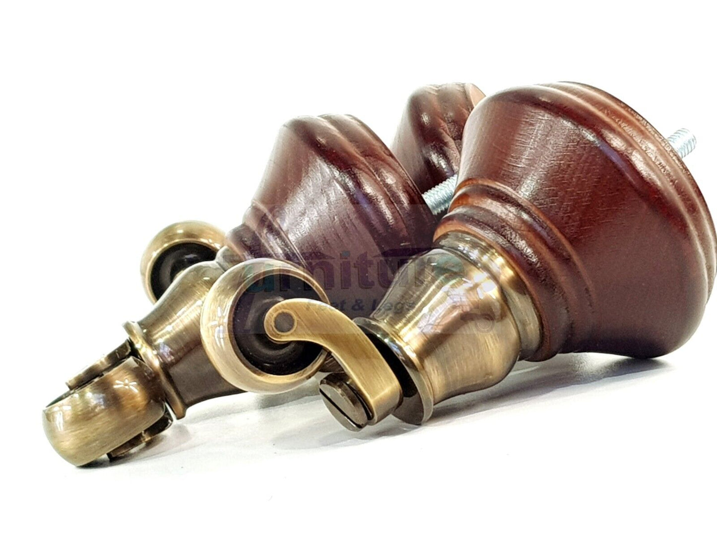 4x Antique Mahogany Wooden Furniture Sofa Legs M8 With Castors Replacment Chair Settee Feet 115mm - 125mm High