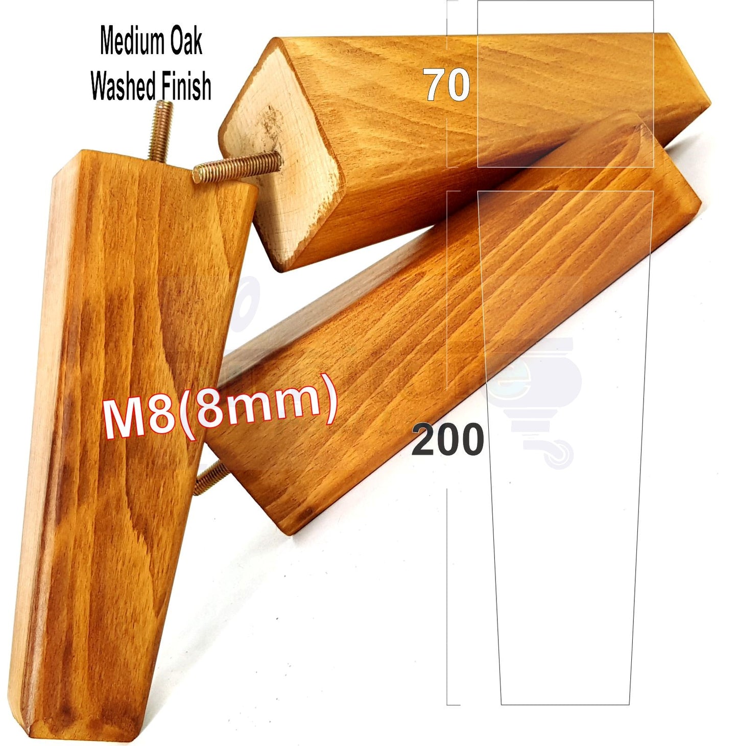 4x Wooden Furniture Legs 200mm High Replacement Square Tapered Feet 8mm