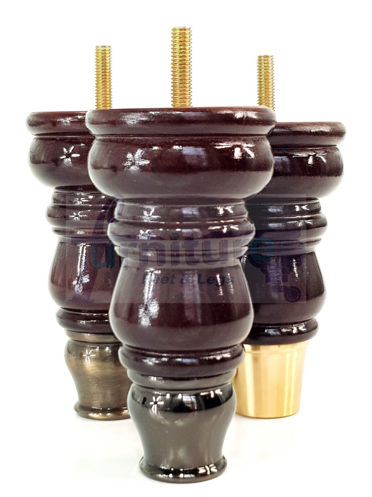 Turned Solid Beech Wood Furniture Legs and Slipper Cup Set of 4 Furniture Replacement Feet 125mm High 8mm Threaded Dowl Fixing
