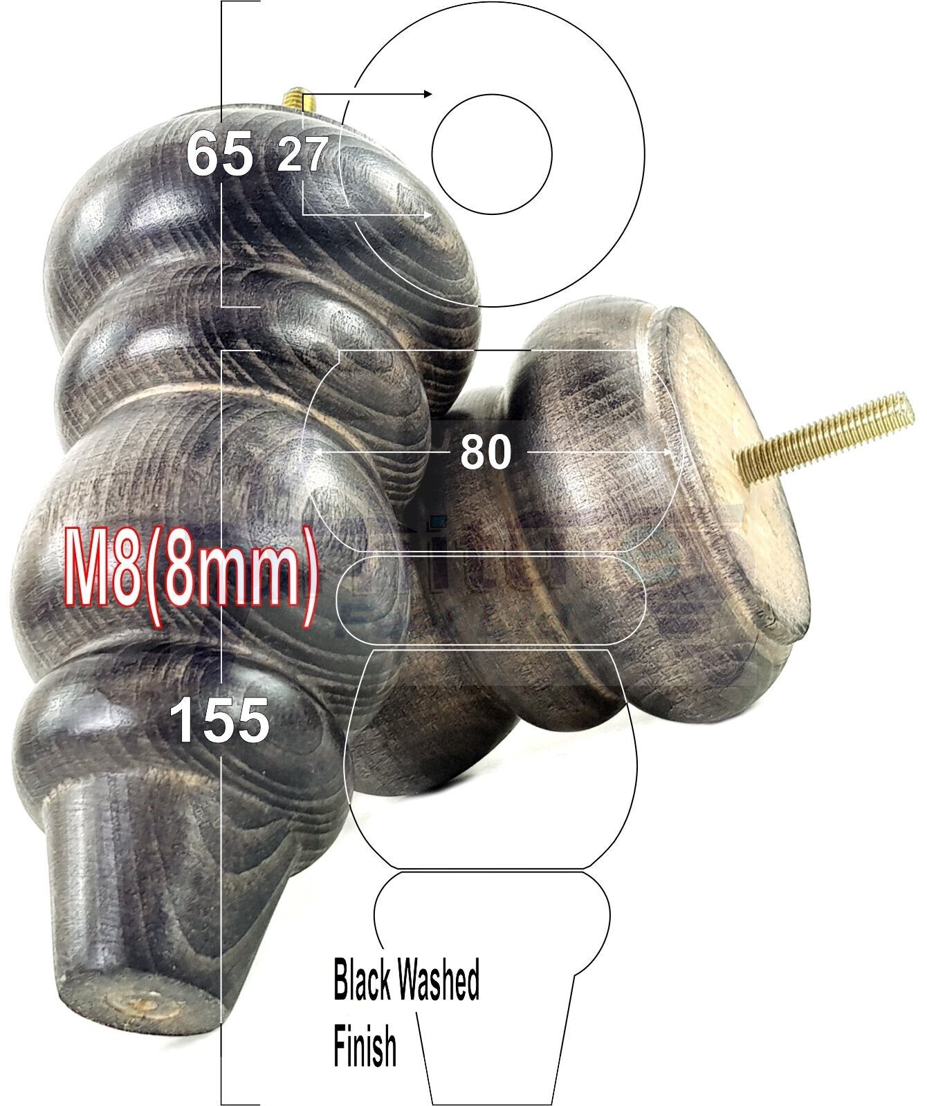 4 Solid Turned Wood Furniture Sofa Leg M8 Chair Settee Footstool Feet 155mm High