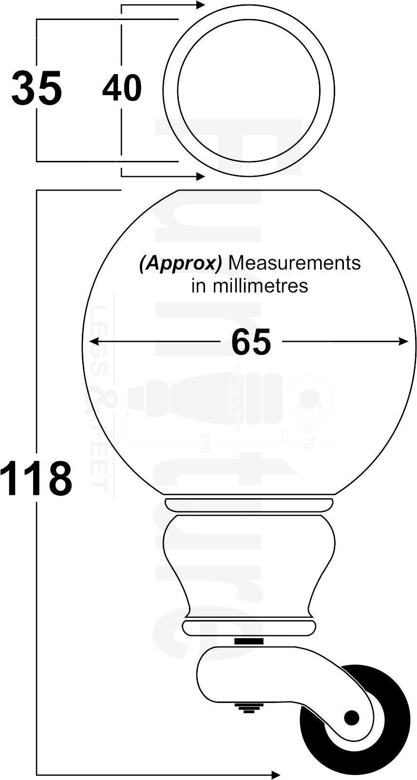 4x Turned Wood with Brass Castor Furniture Chair Settee Legs M8 Sofa Feet 118mm