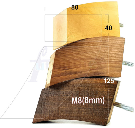 SET OF 4 WOODEN FURNITURE FEET 125mm HIGH REPLACEMENT SOFA LEGS 8mm Thread