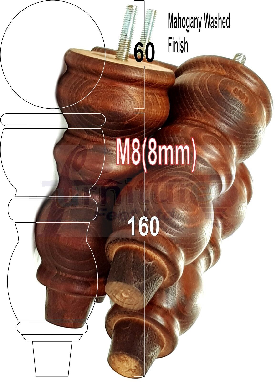 Solid Wood Furniture Feet Set of 4 Legs 160mm High For Sofas Chairs Stools Cabinets & Beds M8