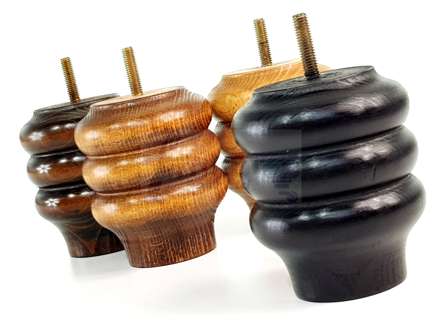 4 Solid Wood Turned Furniture Legs Replacement Bun Feet 100mm High 10mm Thread