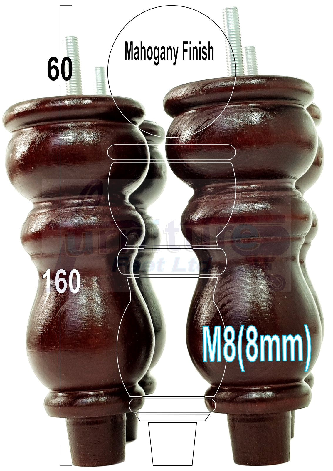 Solid Wood Furniture Feet Set of 4 Legs 160mm High For Sofas Chairs Stools Cabinets & Beds M8