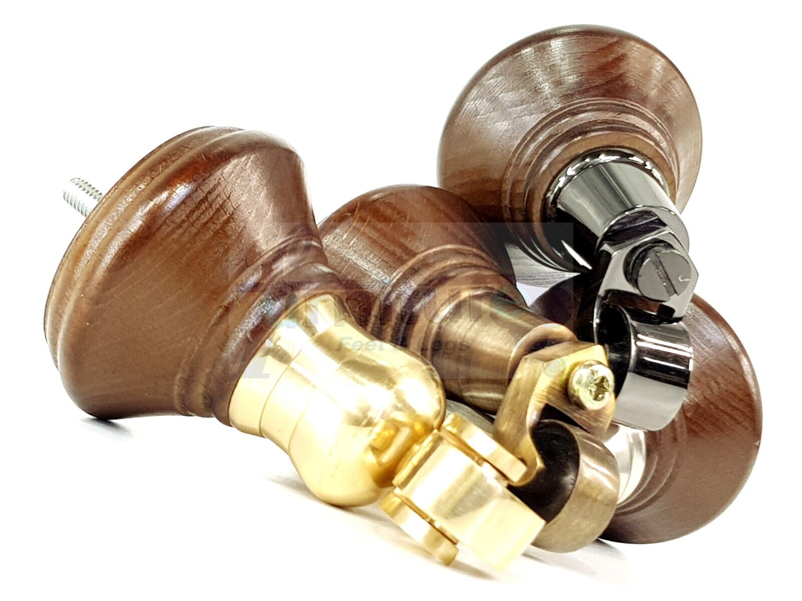 4x Antique Brown Wooden Furniture Sofa Legs M8 With Castors Replacment Chair Settee Feet 115mm - 125mm High