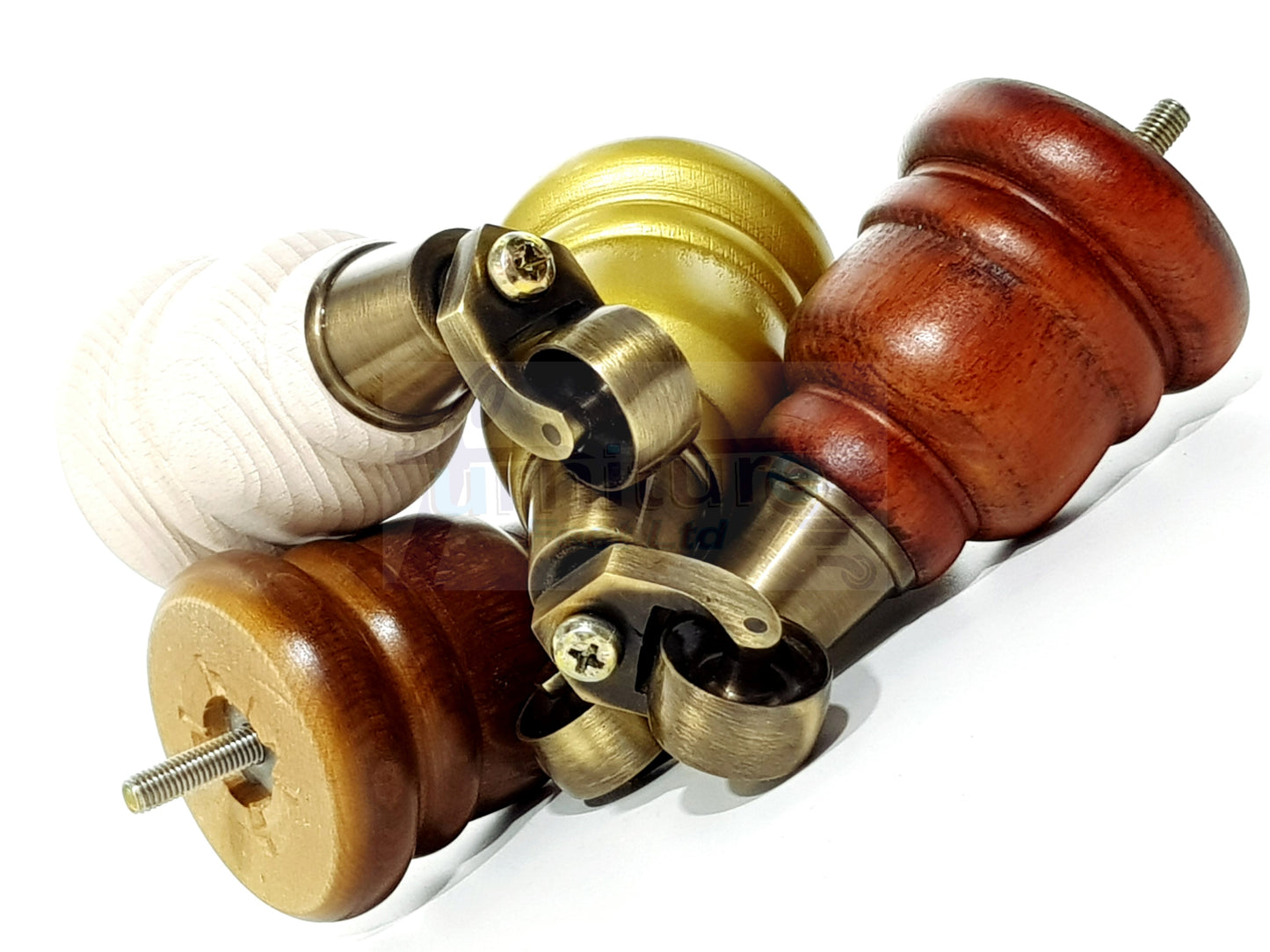 4 Turned Wood Furniture Feet With Antique Brass Castors 155mm Legs Sofas Chairs Stools Cabinets Beds M8 6 Inches